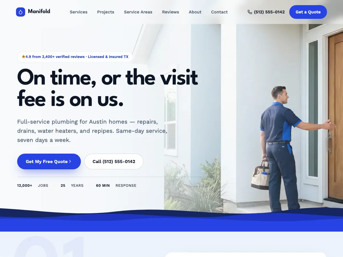 Manifold — 配管工事業者向け Webflow テンプレートのホームページサムネイル